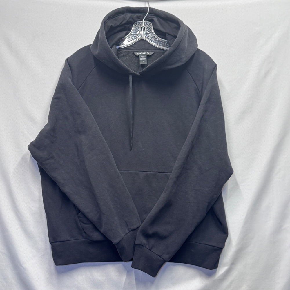 Athleta Forever Fleece Hoodie Women Large Black Sweatshirt Pullover Athleisure